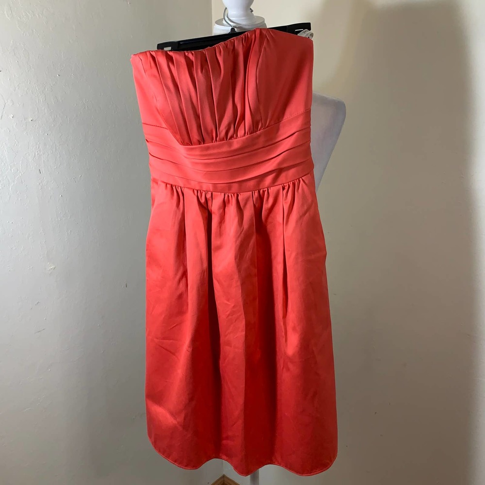 David's Bridal Dress Pink Strapless Bridesmaid Cotton Sateen Ruched size 2 - Picture 6 of 7